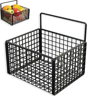 An der Wand montierter Aufbewahrungskorb,hängende Küchenkörbe,Obstkorb Hängend Obst und Gemüse Aufbewahrung Wandmontage-Obstkorb ohne Bohren,Drahtkorb,selbstklebender kleiner Metallkorb(Black)