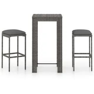 vidaXL Polyrattan Garten-Essgruppe 3-tlg. grau inkl. Kissen 3064776