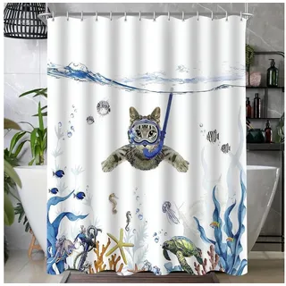 Lerores Duschvorhang Duschvorhang Katze Antischimmel 220x180cm Textil wasserabweisend 12 bunt