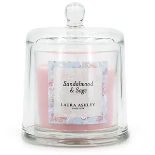 Laura Ashley Duftkerze mit Glasglocke | Sandalwood & Sage | Edle Kerze im Glas mit Deckel | 250g