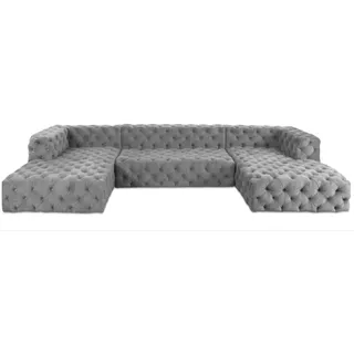 JV Möbel Chesterfield U Form Sofa Stoff 3-Sitzer Grau