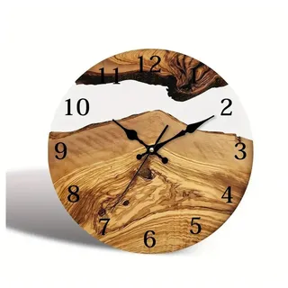 MOPUEA Wanduhr 30cm Rahmenlose Transparente Gehärtete Glas Uhr mit Leisem Quarzwerk (Rustikale Dekorativ für Küche Schlafzimmer Wohnzimmer, Bruchsicher) braun