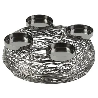 Macosa Home Adventskranz Silber Edelstahl Metall 28 cm modern Elegantes Adventsgesteck, 4 Kerzenhalter Tisch-Dekoration Advent schwarz