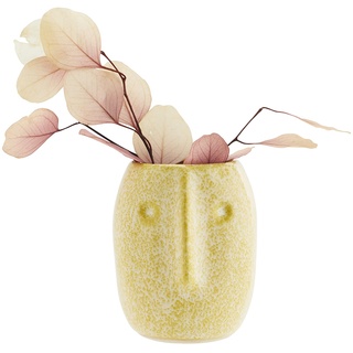 Madam Stoltz kleine Vase mit Gesicht-Prägung gelb H 10 cm Steingut Skandi