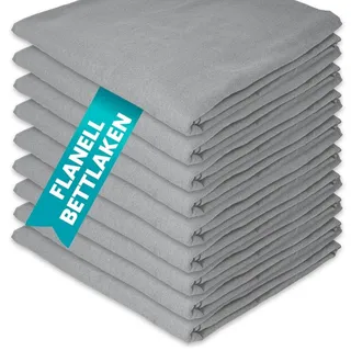 Flanell Bettlaken ohne Gummizug 100 x 170 cm Grau 100% Baumwolle kuschelig warm Glatte Betttücher flauschig Hotel Laken Baumwollflanell Haustuch
