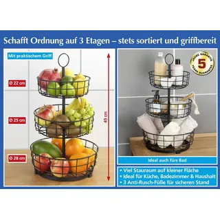 Maximex Obstschale Multi-Korb-Etagère mit 3 Etagen, Eisen und Polyvinylchlorid, (1-tlg), 5 Jahre Garantie schwarz
