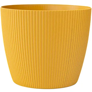 KONZEPT Blumentopf groß, gelb, gerillte Struktur 26cm, Übertöpfe für Zimmerpflanzen aus Kunststoff ideal für Wohnzimmer, Küche und Balkon