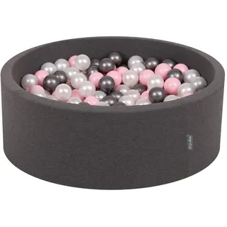 KiddyMoon Bällebad 90X30cm/300 Bälle ∅ 7Cm Bällepool Mit Bunten Bällen Für Babys Kinder Rund, Dunkelgrau:Perle/Rosa/Silbern