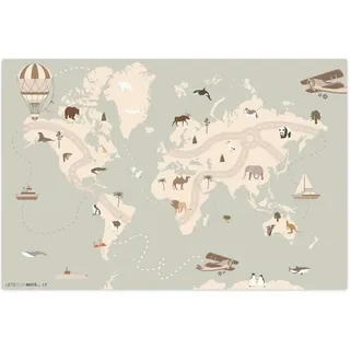 LetsPlaymats Spielmatte Weltkarte - Tiere - Flugzeug - Kind - Heißluftballon, Spielteppich, Krabbelmatte Baby, rutschfest, 135x90 cm 135 cm x 90 cm