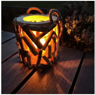 Online-Fuchs Windlicht - Laterne aus Treibholz mit Kerzenständer aus Glas (18 oder 29 cm groß, für Teelichter oder Stumpenkerzen), Deko für Wohnzimmer und geschützten Outdoor Bereich 18 cm