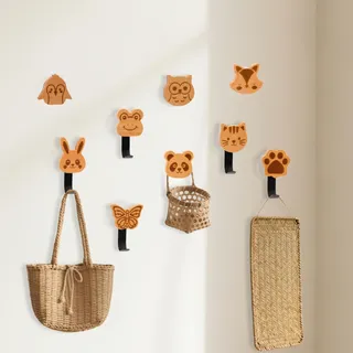 Mulaibdin 9 Stk Kleiderhaken Kinder, Garderobenhaken Kinderzimmer Holz, Wandhaken Selbstklebend Kinder, Tier Kindergarderobe Haken zum Bohren, Klebehaken Garderobe für Bad,Mütze,Tasche(A)