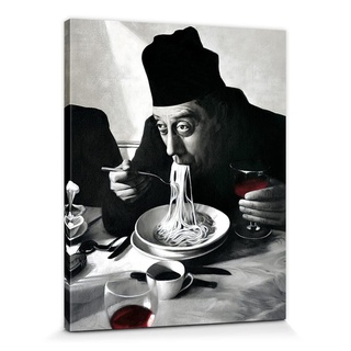 1art1 Kochkunst Poster Spaghetti, Rotwein, Don Camillo Bilder Leinwand-Bild Auf Keilrahmen | XXL-Wandbild Poster Kunstdruck Als Leinwandbild 50x40 cm