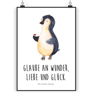 Mr. & Mrs. Panda Bild Pinguin Marienkäfer DIN A4 - Geschenk, Kleine Wunder, Aufmerksam, drucke, Glück, kunstdruck poster, Liebe, Wandbild, wanddeko, Wanddekoration