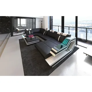 Sofa Dreams Wohnlandschaft Leder Sofa Ledercouch Ravenna U Form Ledersofa, Couch, mit LED, wahlweise mit Bettfunktion als Schlaffunktion schwarz