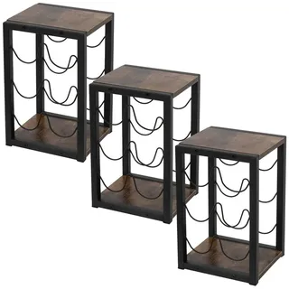 ML-DESIGN Weinregal Weinschrank Weinständer Flaschenregal für Weinflaschen Flaschenhalter, 3-tlg., Weinregal für 6 Flaschen Weinflaschenständer aus Metall / Holz schwarz