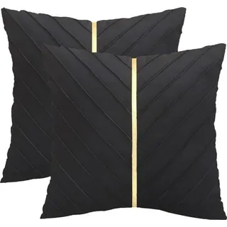 Famanu Kissenbezüge Set 2 Stück Schwarz mit Goldfarbenem Leder - Dekorative Kissen für Wohnzimmer und Schlafzimmer - 45 x 45 cm