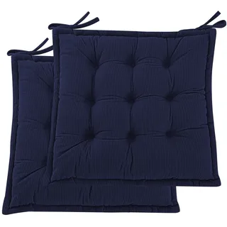 PRIMEPATIO Indoor Sitzkissen Stuhl 2er Set – Komfortable Cordstoff-Sitzmatte Stuhlkissen mit Bändern, Hochwertige Füllung, Ideal für Esszimmer, Büro, Wohnzimmer, Outdoor Gartenstuhl, 40x40x7, Blau