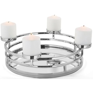Fink Adventsleuchter MODENA, für 4 Stumpenkerzen Ø 8 cm, Deko-Tablett für Weihnachten (1 St), Adventskranz, Ø 38 cm, Kerzenhalter aus Edelstahl, Weihnachtsdeko silberfarben
