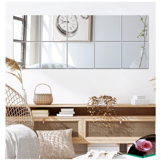 COUXILY 15x15cm Quadrat Selbstklebende Spiegel HD Rahmenlos Spiegel Fliesen Spiegel Wandaufkleber für Haus Schlafzimmer (Feines Mahlen, 10 Stück)