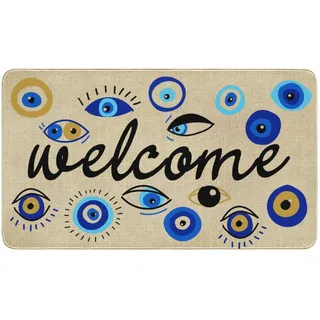Protikol Evil Eye Fußmatte, psychedelischer böser Blick, Willkommensmatte, flaches Profil, rutschfest, für Veranda, Haustür, Boden, Innen- und Außenbereich, Eingangsdekoration, Jute, 43,2 x 76,2 cm