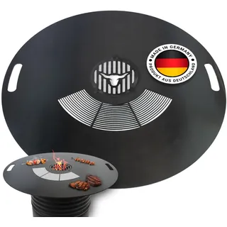 Feuerplatte mit Grillrost 100cm INKL. Grilleinsatz – 6mm Stärke – Grillplatte für Feuertonne & Feuerschale – Plancha Grillring für BBQ & Teppanyaki – Massive Stahlplatte für perfektes Grillen - #255