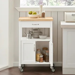 SoBuy FKW22 Küchenwagen aus Kautschukholz Servierwagen Rollwagen schmal Getränkewagen fürs Büro, Küche, Wohnzimmer, Esszimmer