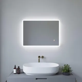 AQUABATOS Badspiegel mit Beleuchtung Gäste WC 50x70 cm klein Badezimmerspiegel indirekter Licht Spiegel LED energiesparend Wandspiegel kaltweiß 6400K Dimmbar für Wandschalter