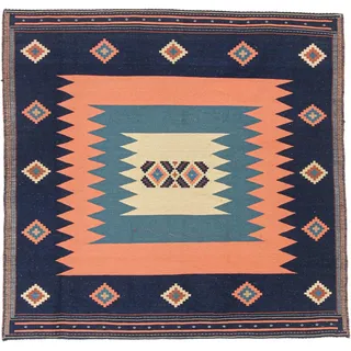 Nain Trading Orientteppich Kelim Fars 140x138 Handgewebter Orientteppich / Perserteppich, quadratisch, Höhe: 5 mm blau