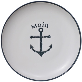 Seaside No.64 - Geschirr Maritim - Anker Steuerrad Papierboot - Steingut Steinzeug Keramik - weiß und blau - Küche Geschirrset (weiß, Speiseteller Anker)