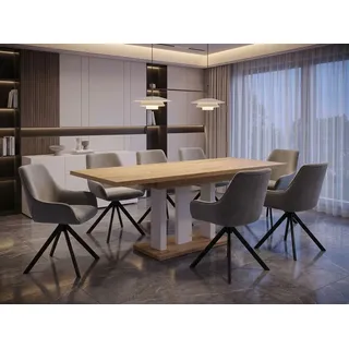 Endo-Moebel Essgruppe "Appia White" ausziehbar 130-210 cm mit 6-8 Drehstühlen, (Set, 6-tlg., 1 Tisch, 6 Stühle), 360°-Drehstühle, Federkern, viel Auswahl beige