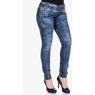 Slim-fit-Jeans CIPO & BAXX Gr. 29, Länge 32, blau (dunkelblau) Damen Jeans Röhrenjeans mit Dreifachbund