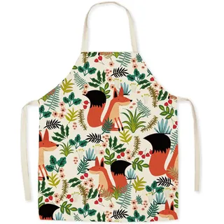Eyands Kinder Erwachsene Schürze zum Kochen Backen - Niedliches Muster Leinen Küchenschürze Kochen Malen Gartenschürze, Fox - 17.7x22inch