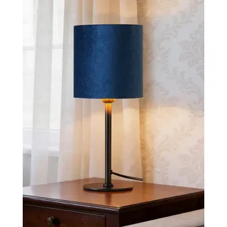 EDISHINE Nachttischlampe mit schwarzem Metallsockel und Samtschirm, LED wechselbar, Warmweiß, Blaue Vintage Tischlampe inkl. 2700K LED Leuchtmittel, 38cm blau