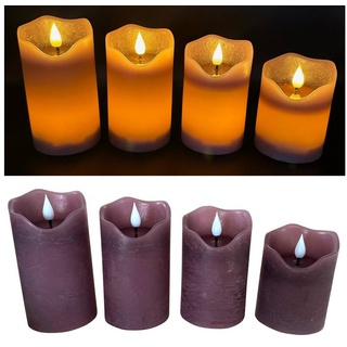 Online-Fuchs LED-Kerze 4 LED Kerzen im Set mit Dimmer, Timer und Fernbedienung - (Spiegelnde Flamme mit Docht), Creme, Rot, Grün, Lila, Altrosa lila