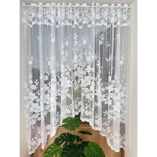 Yaland Jacquard glänzendes Fensterbild Bogen Scheibengardine mit Blumen Muster Weiß Kurzgardinen für Cafe Fensterdeko 1 Stück HxB 160x300cm
