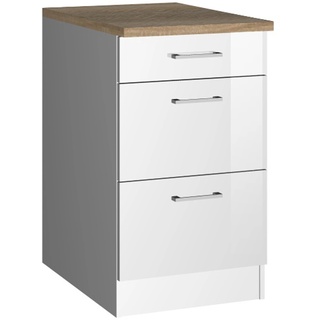 Held Möbel Küchenunterschrank Mailand 50 cm mit Auszügen Hochglanz Weiß/Weiß