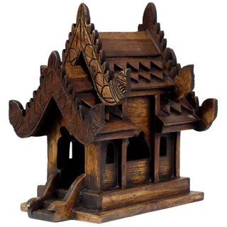 Oriental Galerie Traditionelles Geisterhaus aus Holz in Braun Geisterhäuschen San Phra Phum Feng Shui Thailand Asien Mittel 21 cm