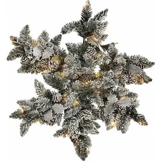 Loberon LED-Schneeflocke Azimara, Schneeflocken-Form, 30 Warmweiße LEDs, Batteriebetrieben, Winterliche Dekoration, Eisendraht, PVC, Baumwolle, grün/weiß