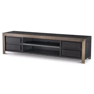 Casa Padrino Luxus TV Schrank Schwarzgrau / Bronzefarben 240 x 50 x H. 55,5 cm - Massivholz Sideboard mit 4 Schubladen - Wohnzimmer Möbel - Hotel Möbel - Luxus Kollektion
