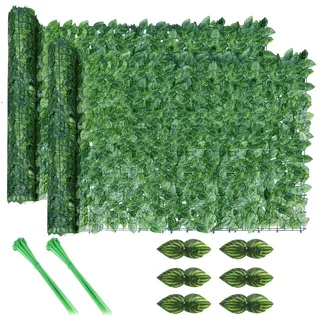 BlingBin Balkonsichtschutz Sichtschutzhecke Windschutz Efeu Sichtschutz Blätterzaun 1x3M (2er Set, 2-St., 300x100cm) Kunsthecken-Sichtschutz, für Balkon und Terrasse grün