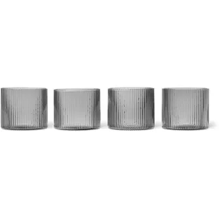 Ferm Living - Ripple Trinkgläser low (4er-Set), smoked grey