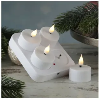 MARELIDA LED Teelichter mit Ladestation wiederaufladbar D: 4cm Flackernd Weiß