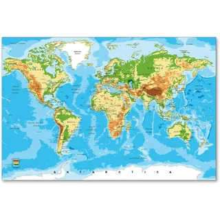 Postereck - 0848 - Hochwertige Weltkarte | Weltkarte Wand mit Hauptstädten der Länder | Unterricht Klassenzimmer Schule World Map Wall | Landkarte Welt XXL - Poster - 4:3-61,0 cm x 45,5 cm