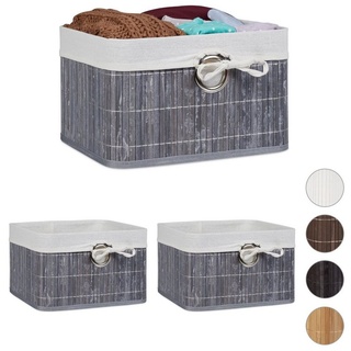 Relaxdays - 3 x Aufbewahrungskorb, Stoffbezug, Bambus, rechteckig, Bad, Accessoires, Spielzeug, HxBxT: 20x31x31cm, Regalkorb, grau