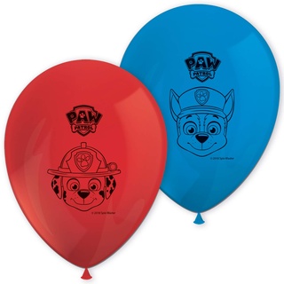 Procos 89977 - Luftballons Paw Patrol, 8 Stück, Durchmesser 21 cm, bedruckt, rot, blau, Latexballons, Geburtstag, Dekoration