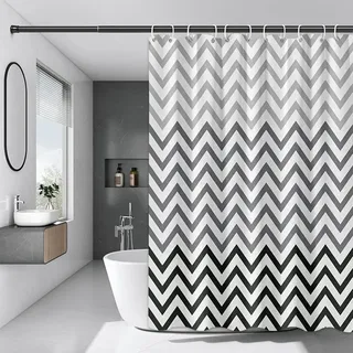 Chenbing Art Duschvorhang 90x190cm Schwarz und Weiß Gewellten Duschvorhänge Wasserdichter Polyester Stoff Anti Schimmel Badevorhang für Badewanne Badezimmer ohne Bohren mit ösen und 12 Duschringen