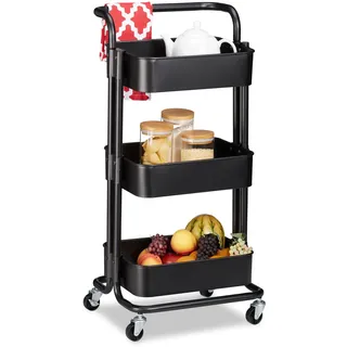 Relaxdays Rollwagen, 3 Etagen, 2 Bremsen, Allzweckwagen Küche, Bad, Büro, Rollregal Metall, HBT 84 x 42 x 37 cm, schwarz 10034150_46