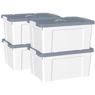 Cetomo 65L*4 Kunststoff-Aufbewahrungsbox Box mit haltbarem Deckel und Sicherheitsverschluss stapelbar und verschachtelbar 4 Stück Weiß