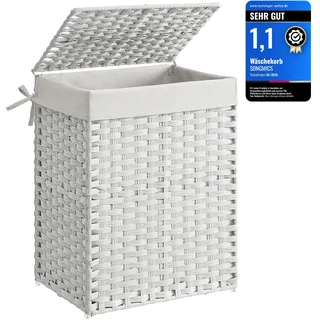 Songmics Wäschekorb, Wäschesammler 90 L, Wäschebox aus synthetischem Rattan, mit Deckel und Griffen, faltbar, Wäschesack, wolkenweiß LCB51WT