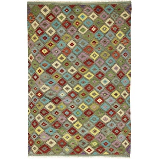 Designteppich Kelim Afghan Heritage 196x301 Handgewebter Moderner Orientteppich, Nain Trading, rechteckig, Höhe: 3 mm grün